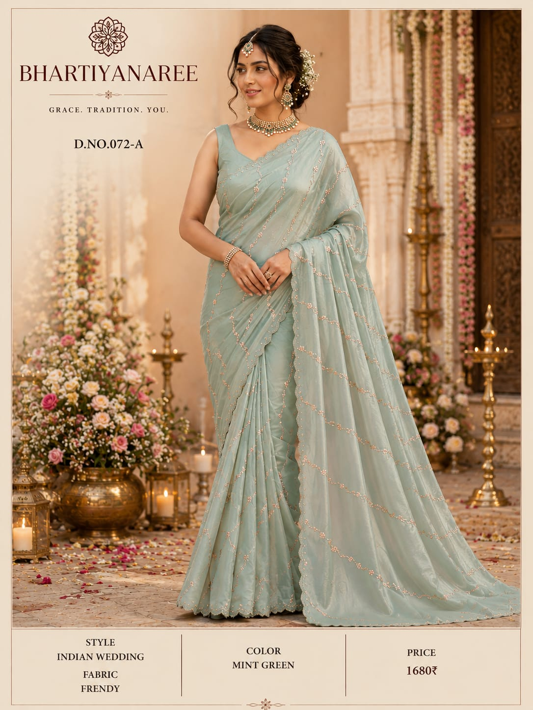 Mint green embellished saree